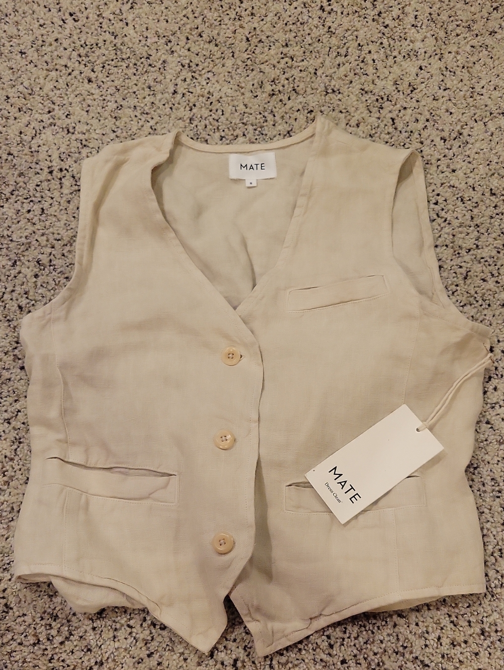 Mate The Label Organic Linen Natural Cream Vest Small
